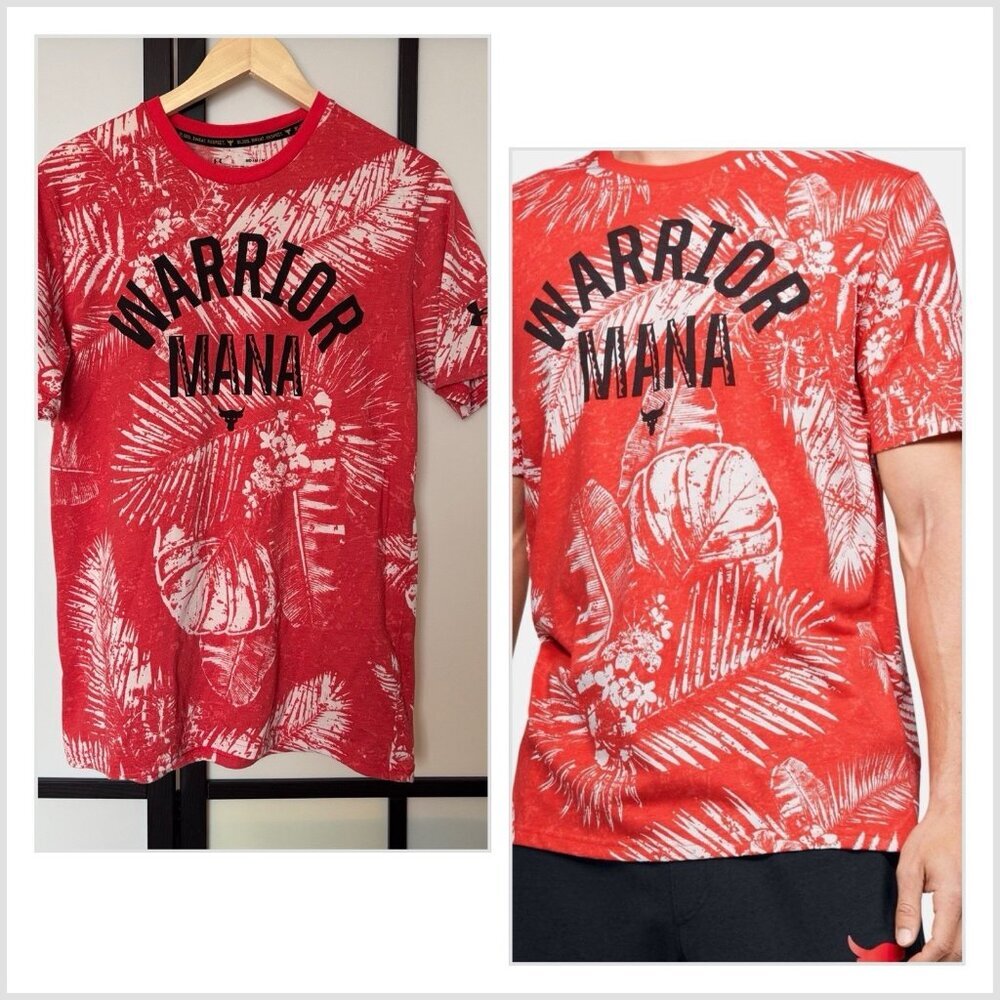 Under Armour Warrior Mana Project Rock Red‎ Tshirt Shirt Men's M Hawaiian Gym